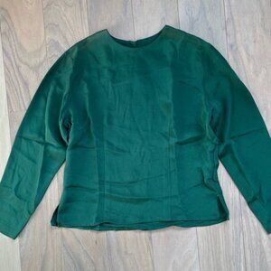 Emerald Green Long Sleeve Silk Blouse Feminine
